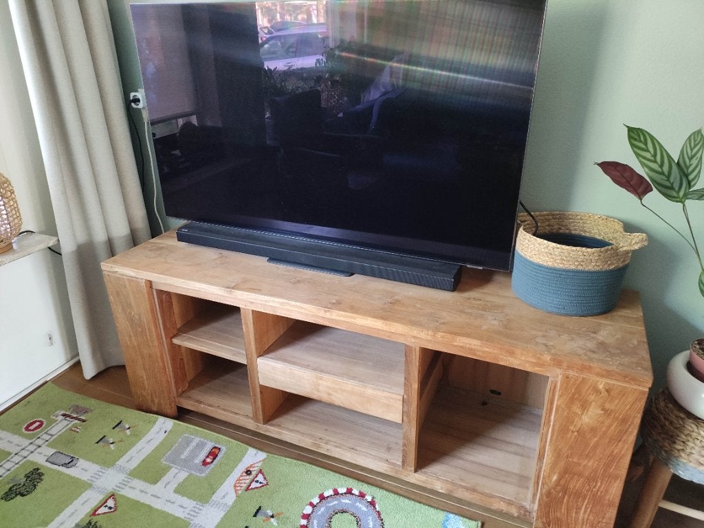 Teak houten tv kast, Huis en Inrichting, Kasten | Televisiemeubels, Ophalen, Gebruikt, 150 tot 200 cm, Minder dan 100 cm