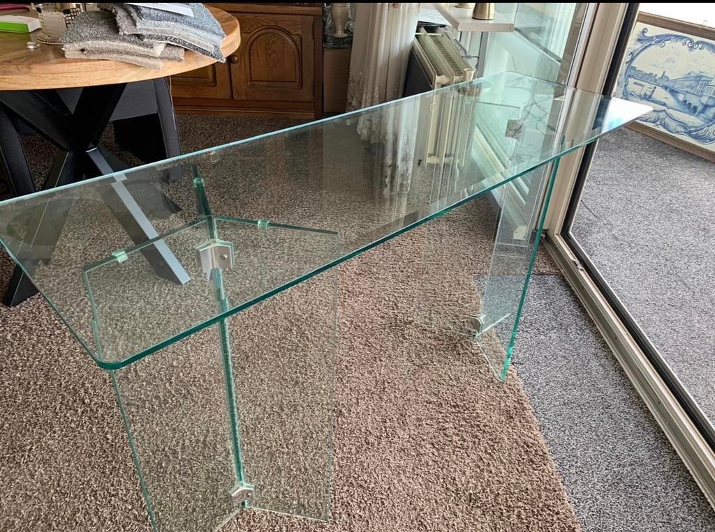 Moderne Glazen Design Tafel / Sidetable / Bureau, Huis en Inrichting, Tafels | Salontafels, Ophalen, Zo goed als nieuw
