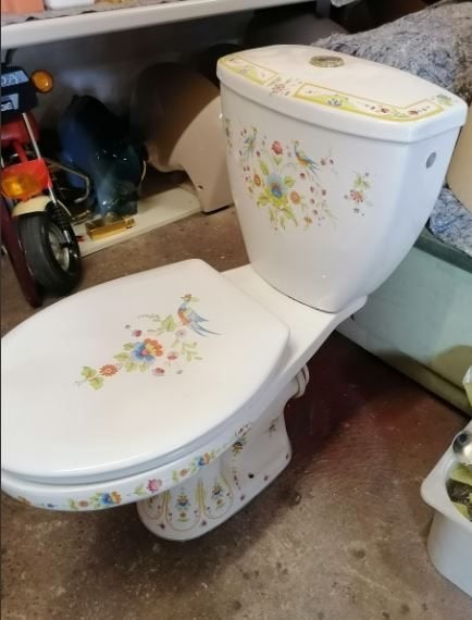 vintage romantik set wc fonteintje lampen spiegel 1972, Ophalen, Gebruikt, Steen, Toilet