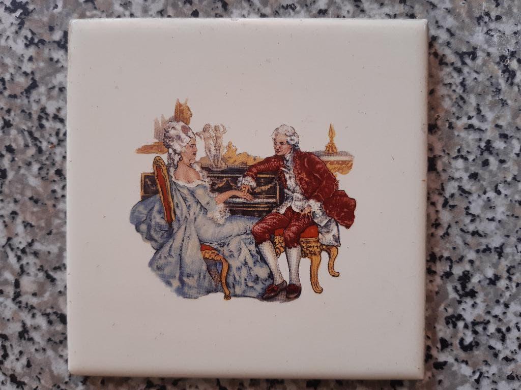 Antiek Mettlach wandtegeltje victoriaans brocante 4 stuks, Ophalen of Verzenden