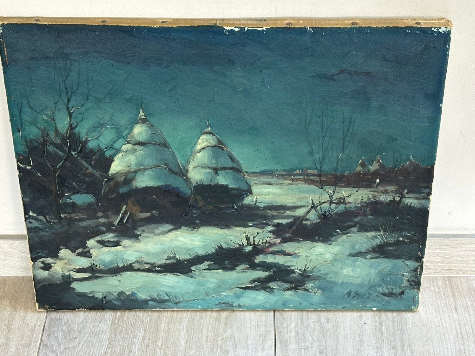 Oud schilderij winterlandschap Hooibergen 50/40, Antiek en Kunst, Kunst | Schilderijen | Klassiek, Ophalen of Verzenden