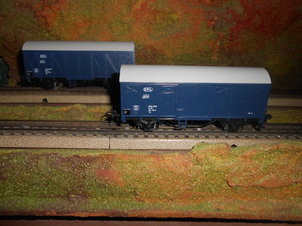Märklin 4405 2x, CFL Luxemburg gesloten goederenwagon, blauw, Wisselstroom, Treinset, Ophalen of Verzenden, Zo goed als nieuw