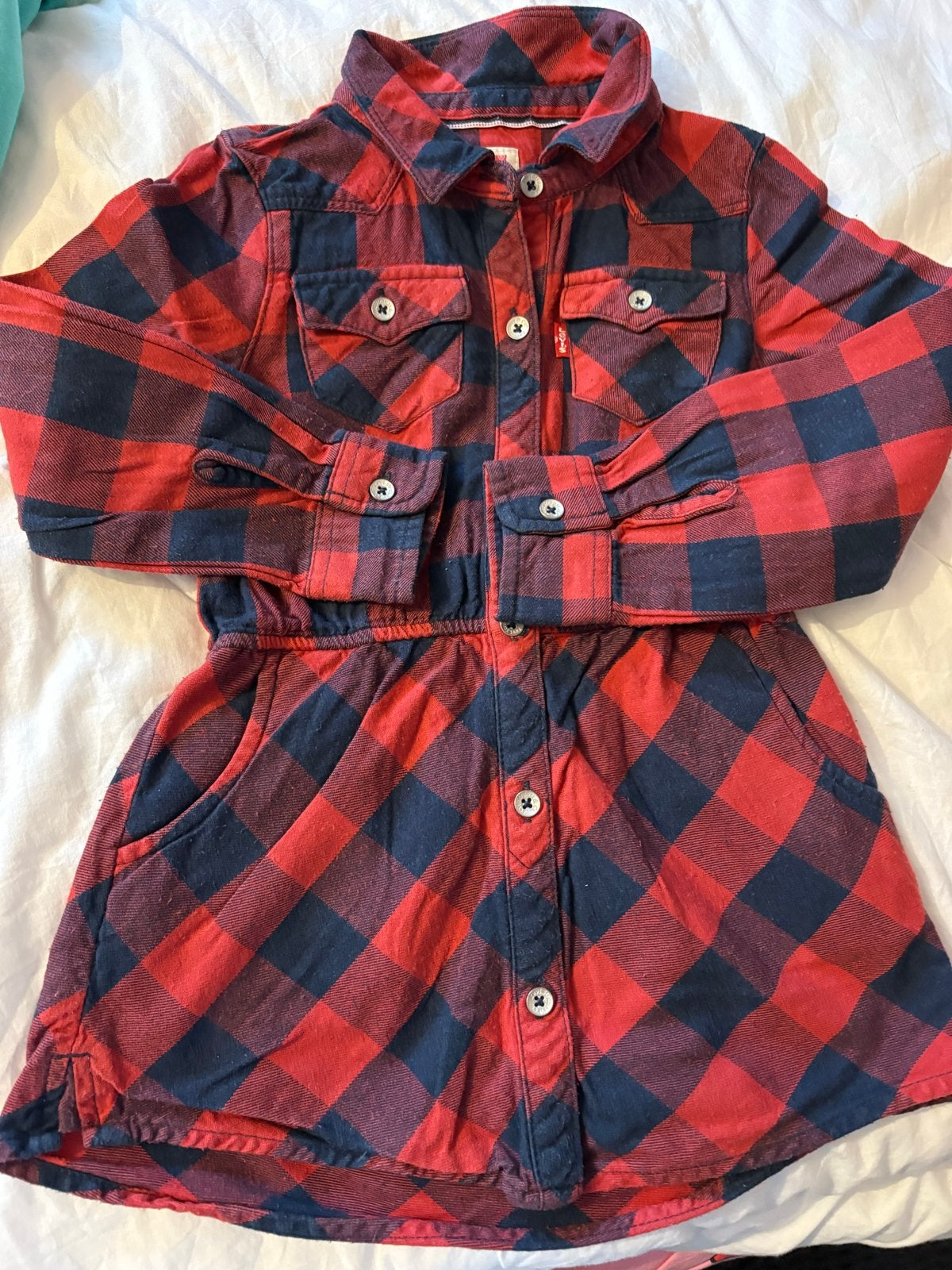 Levi's geruite jurk rood/zwart - maat 90-96 cm (2-3 jaar), Ophalen of Verzenden, Zo goed als nieuw, Meisje