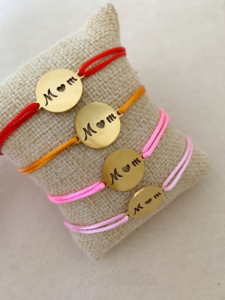Gouden mom mama munt bedel aan satijn koord naar keuze, Staal, Nieuw, Ophalen of Verzenden, Met bedels of kralen