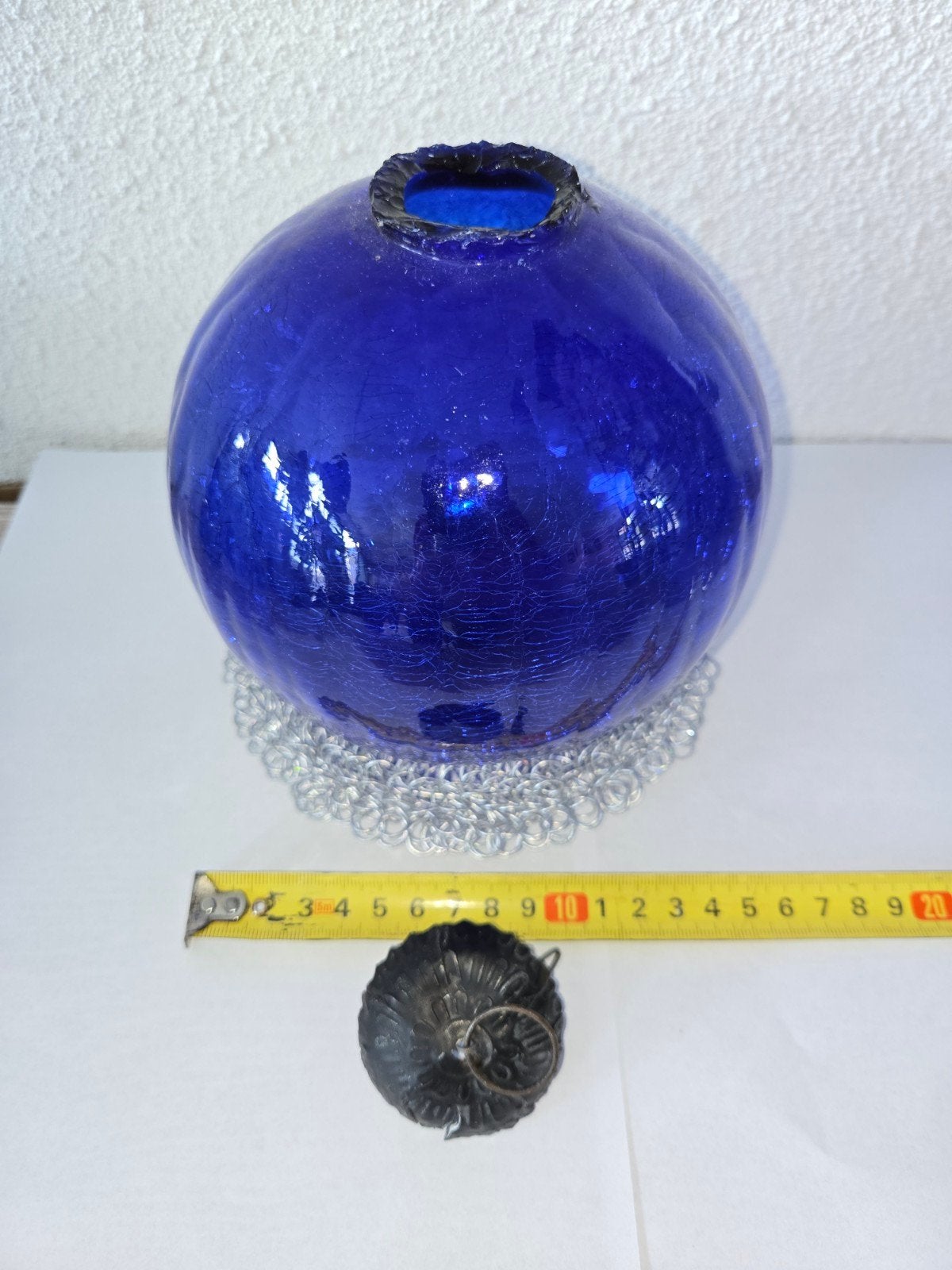 Antieke Duitse Kugel Kerstbal XL 15cm Kobaltblauw Craquelé, Antiek en Kunst, Ophalen of Verzenden