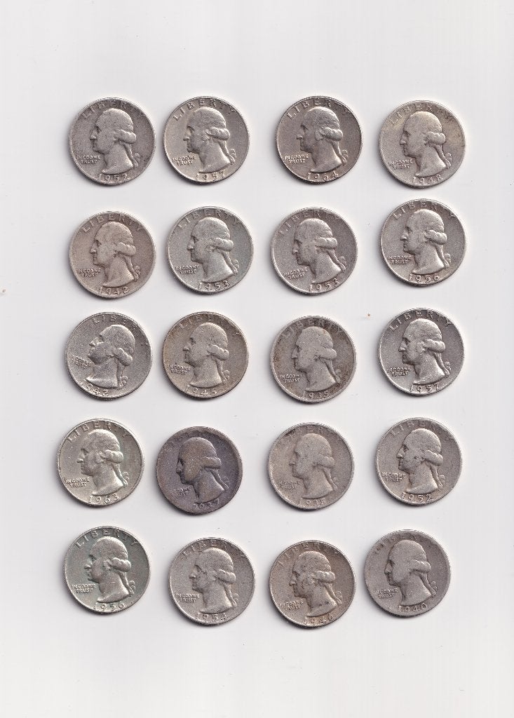 20 x zilveren Washington quarter dollar munten. Zilver munt, Postzegels en Munten, Ophalen of Verzenden, Zilver