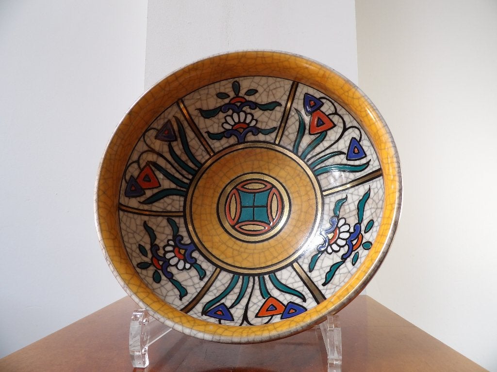 Art Deco Schaal Craquele aardewerk, Antiek en Kunst, Antiek | Keramiek en Aardewerk, Ophalen of Verzenden