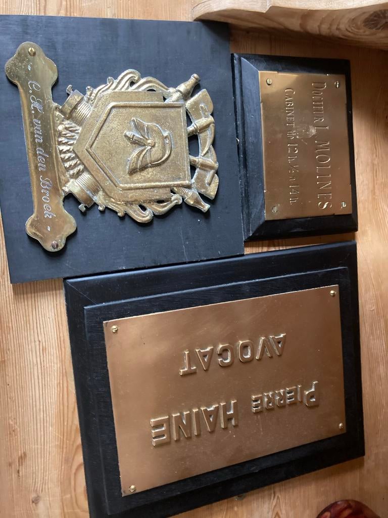 3 schildjes 1 brandweer  muurplaat - Vintage Decoratie, Antiek en Kunst, Antiek | Koper en Brons, Ophalen of Verzenden, Koper