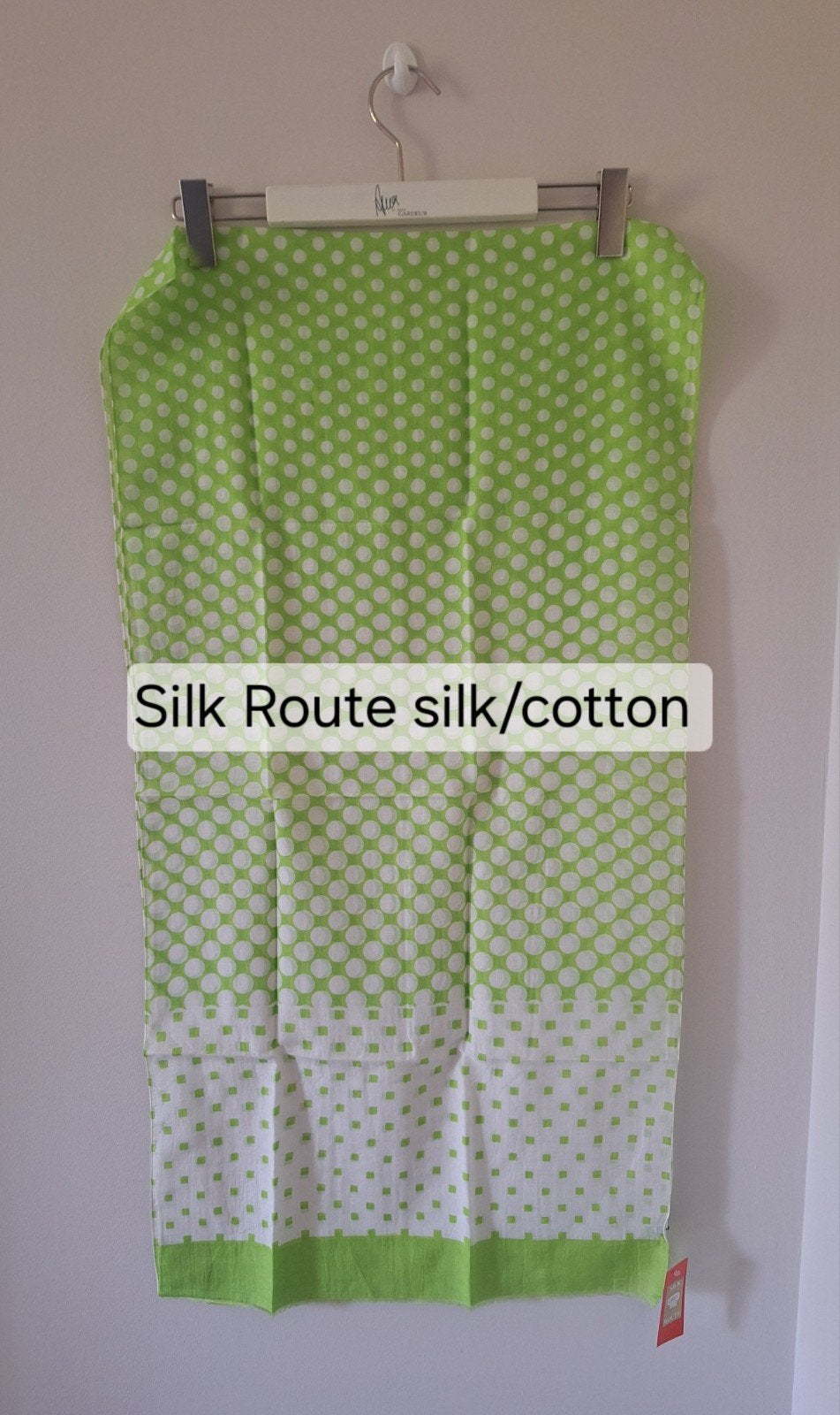 Silk Route wit met limegroen sjaal katoen met zijde, Nieuw, Ophalen of Verzenden, Sjaal, Maat 42/44 (L)