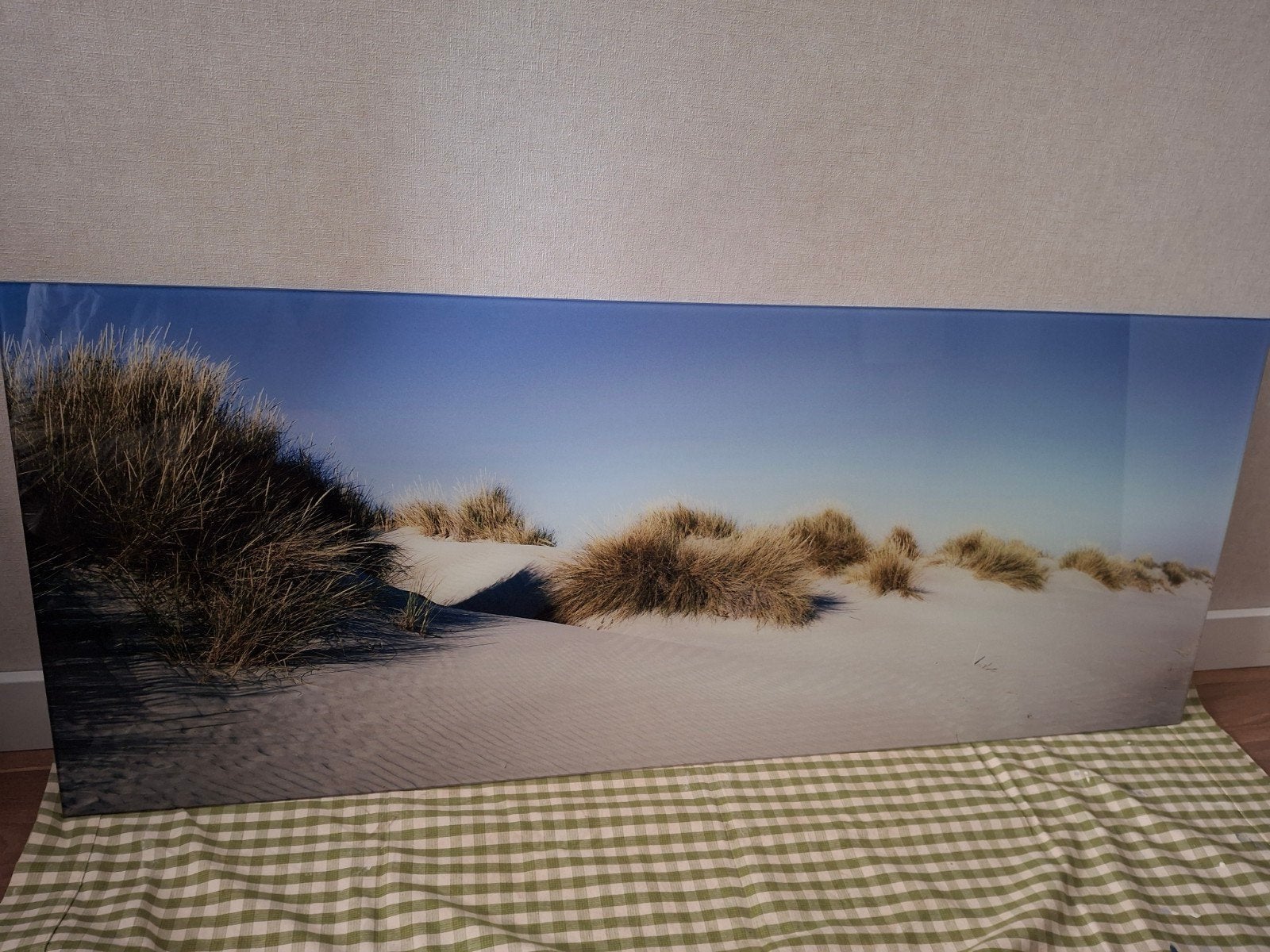 Glasschillderij zand en duinen ., Ophalen, Zo goed als nieuw, Schilderij, 100 tot 125 cm
