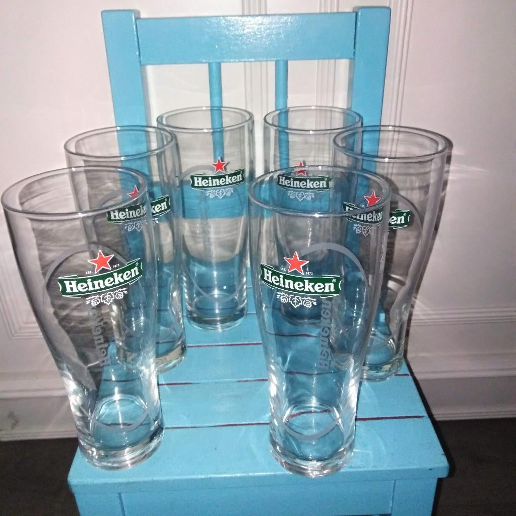 Heineken glazen 0,5 liter set van 6, Verzamelen, Ophalen, Zo goed als nieuw, Glas of Glazen, Heineken