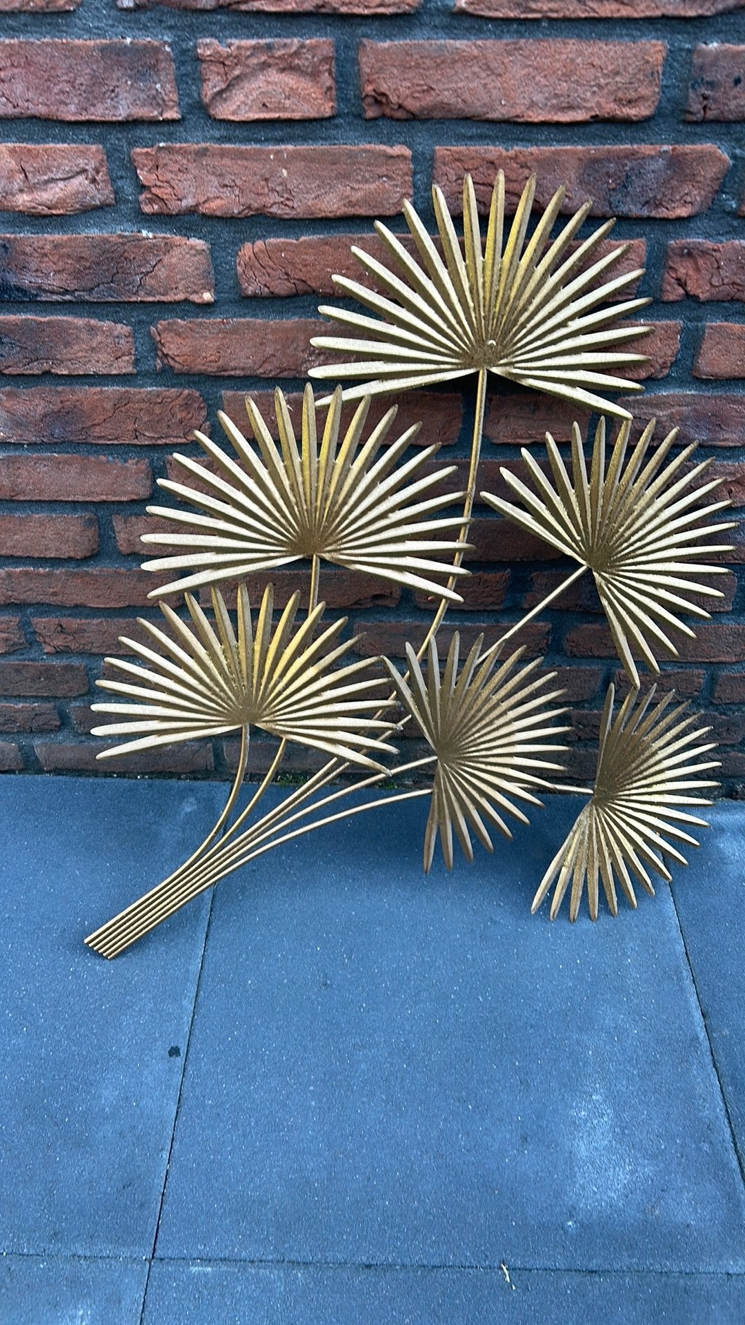 Decoratieve Wanddecoratie Palmbladeren Goudkleurig, Metaal, Decoratieobject, Ophalen of Verzenden, Met ophangsysteem