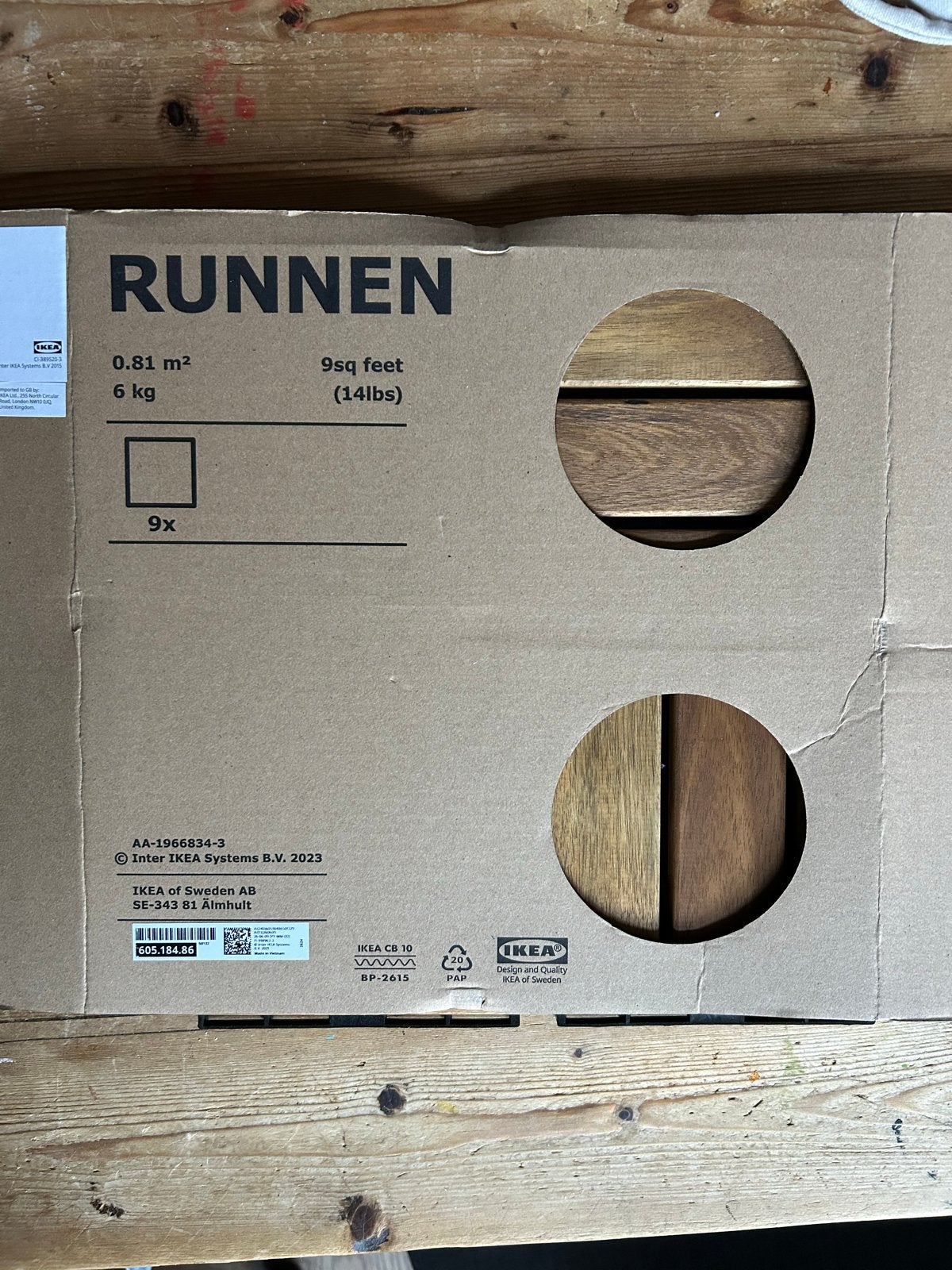 Ikea Runnen terrastegels - 8 stuks + halve tegels, Nieuw, Ophalen of Verzenden, Minder dan 5 m², Hout