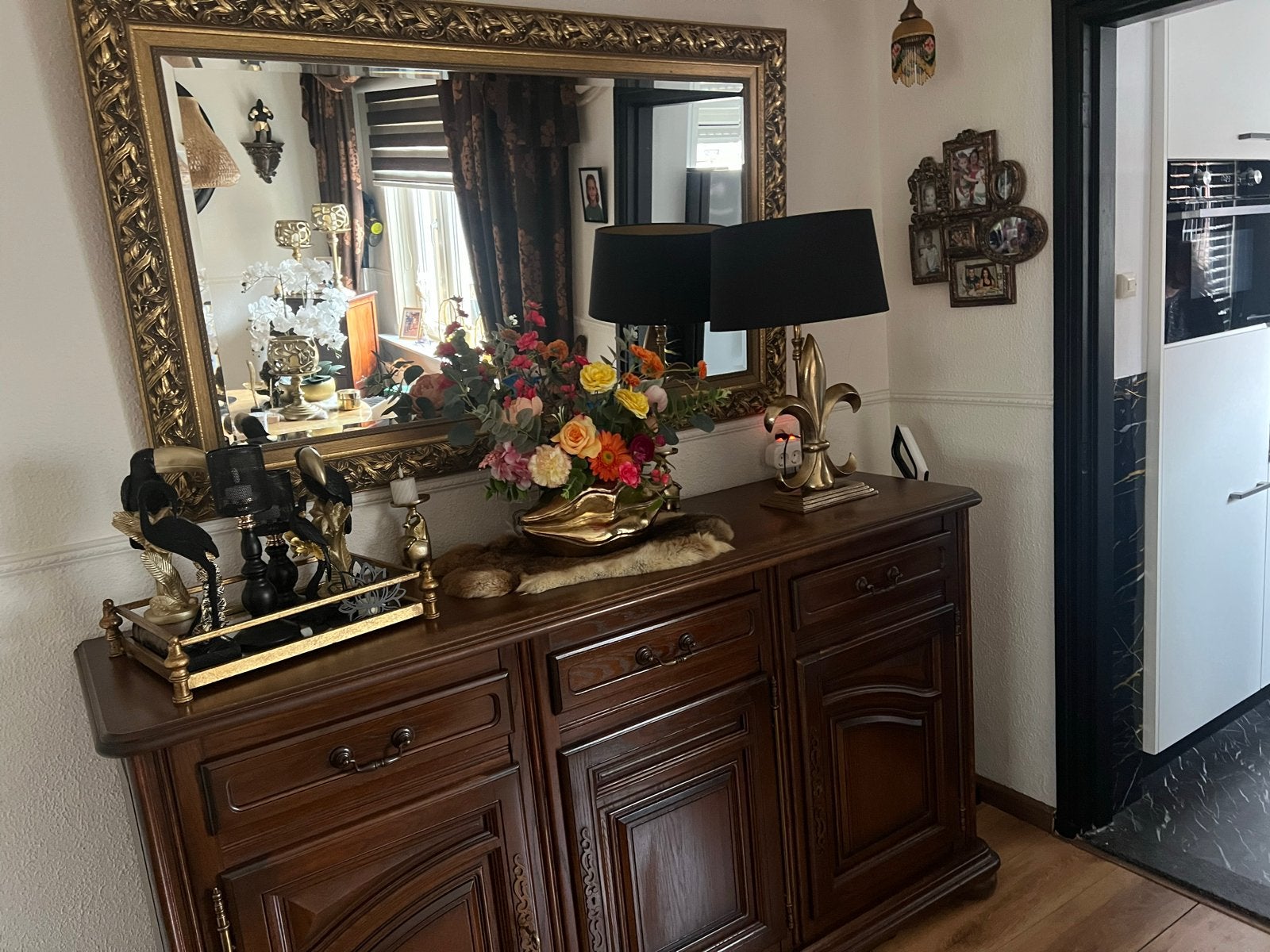 Eiken dressoir met spiegel 150€ samen moet snel mogelijk weg, Ophalen, Gebruikt, 150 tot 200 cm, Eikenhout