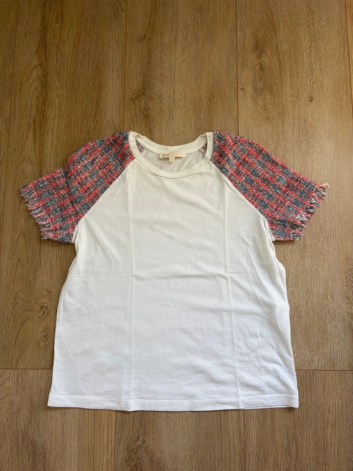 Maje T-shirt met korte mouwen en tweed details, Verzenden, Wit, Zo goed als nieuw, Korte mouw