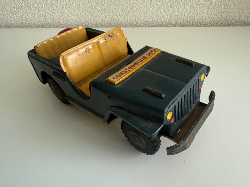 Vintage blikken Marusan (Japan)  'Construction Jeep', Antiek en Kunst, Antiek | Speelgoed, Ophalen of Verzenden