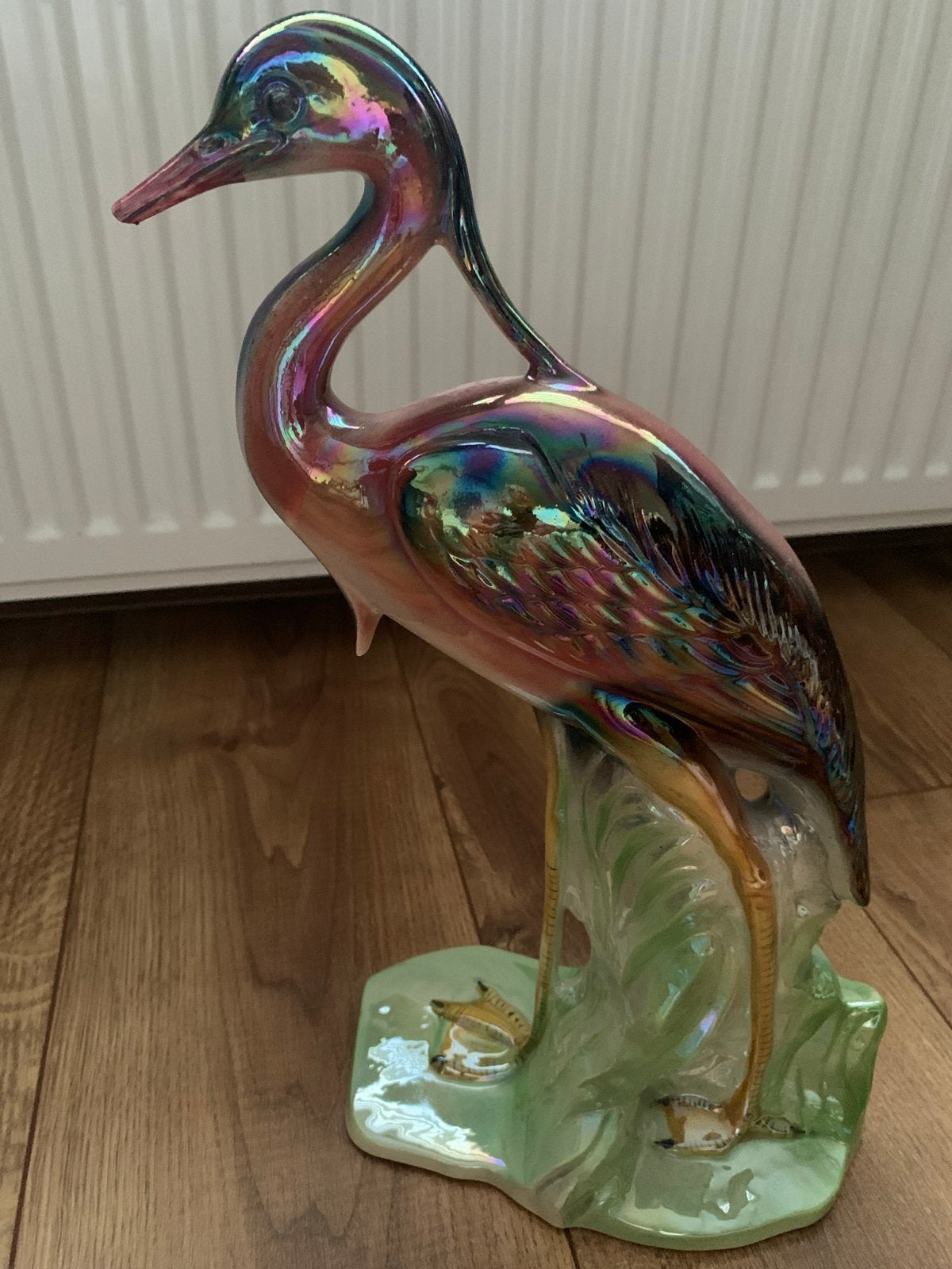 Vintage Iriserende Reiger Keramiek Beeld - 40 cm, Ophalen of Verzenden