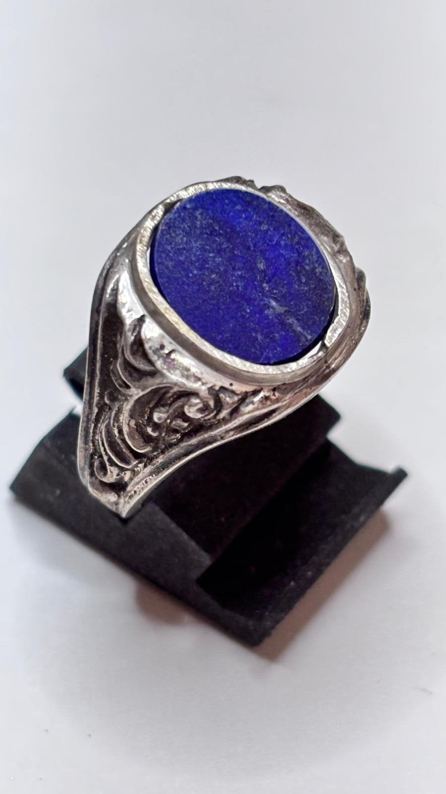 Antieke zilveren ring met lapis steen (goudsmid), Ophalen of Verzenden, Zilver, Ring
