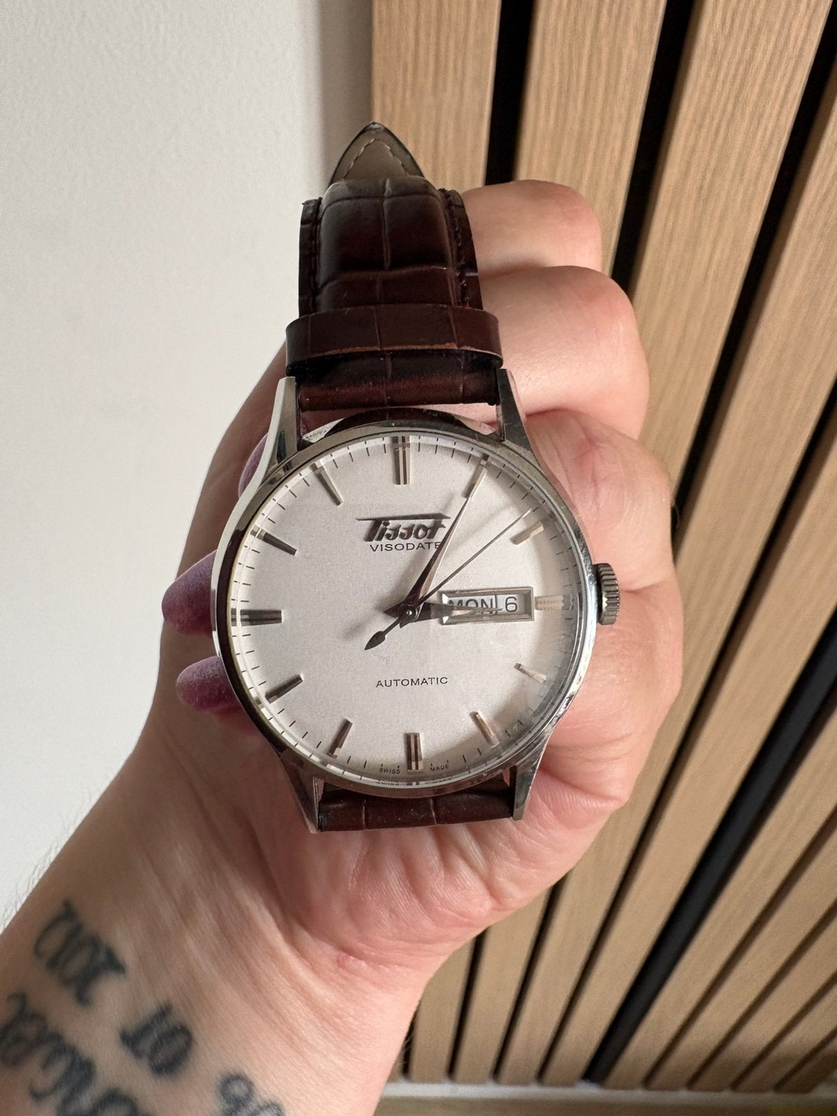 Tissot Visodate heren horloge, Ophalen, Polshorloge, Leer, Overige merken