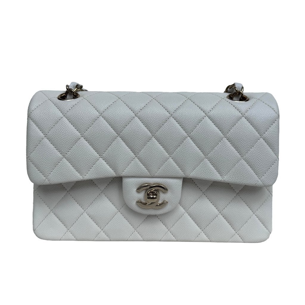 Chanel double classic flap small wit creme tas GHW goud image 2