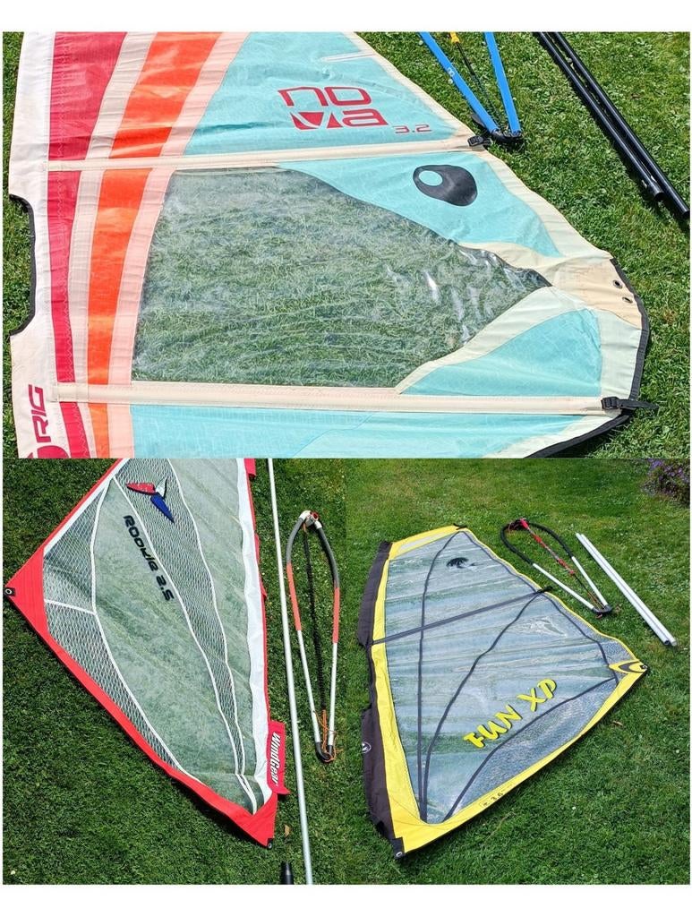 Kinder surf zeiltjes - tuigages 2.5, 3.2, 3.5 m2, Ophalen, Minder dan 5 m², Complete set, Gebruikt