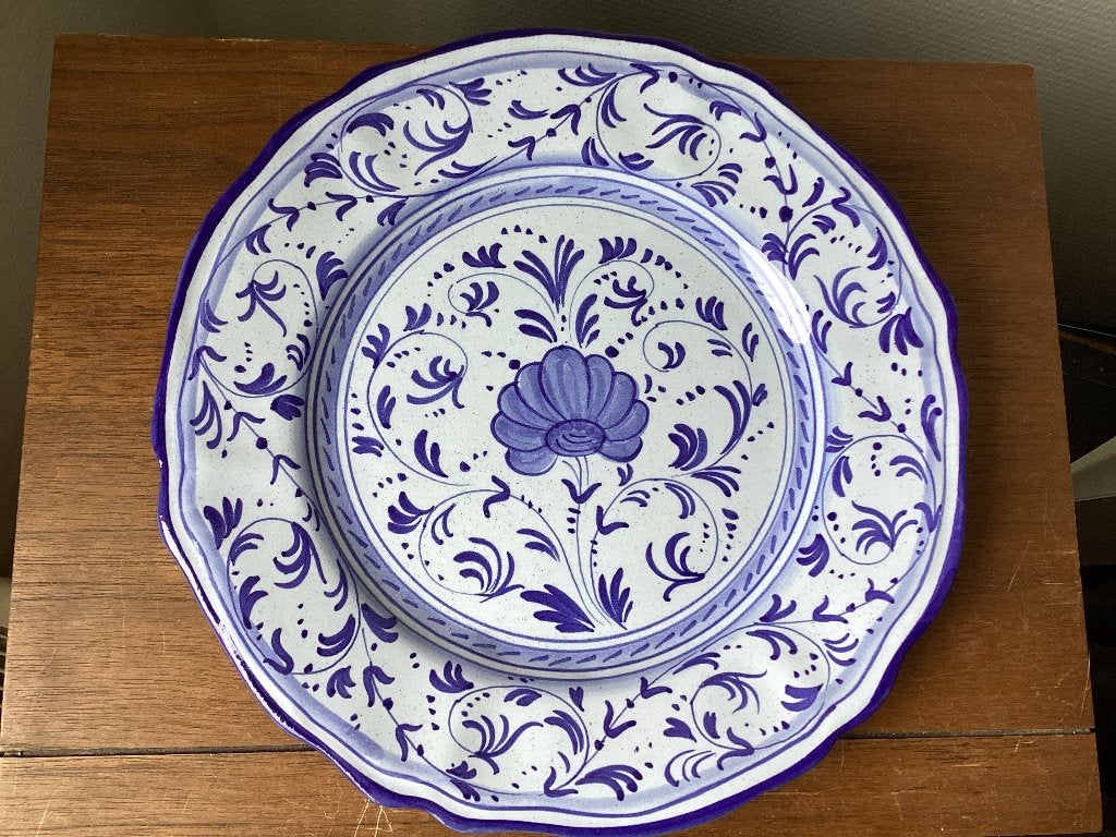 Blauw wit antiek handgeschilderd bord Ars Deruta majolica, Ophalen of Verzenden