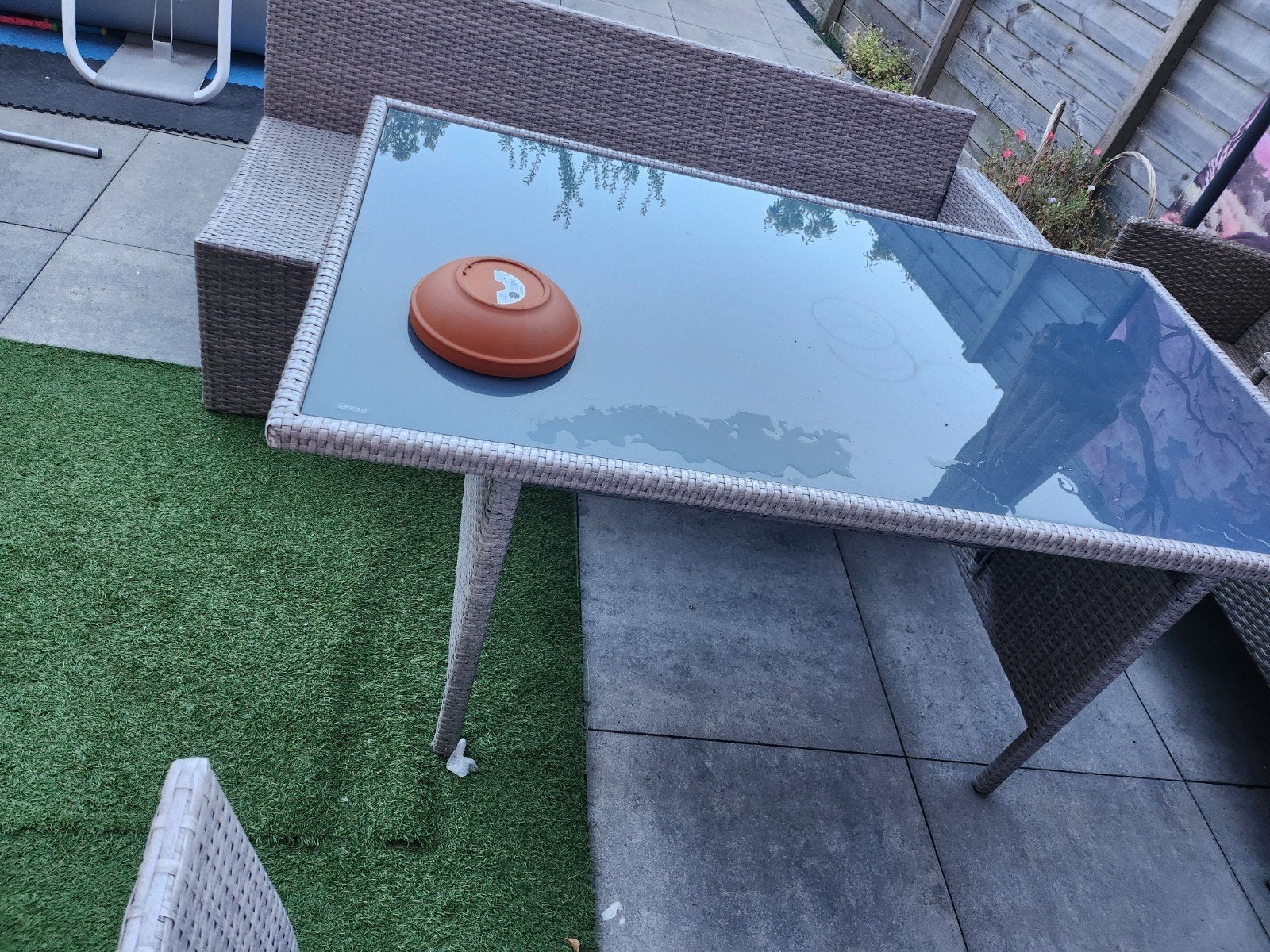Tuintafel met glasplaat - Wicker look, Ophalen, Gebruikt, Rechthoekig, Wicker