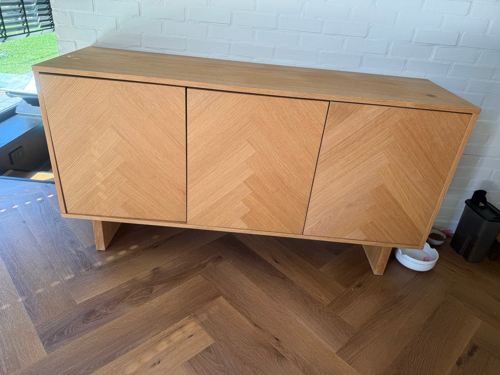 HARESKOV Dressoir 3 deuren naturel eiken B150xH80xD45 cm, Gebruikt, 150 tot 200 cm, Eikenhout, Ophalen of Verzenden