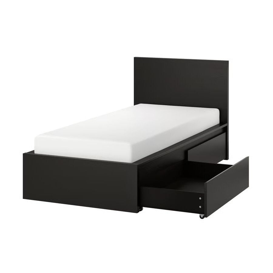 IKEA Malm bedframe met lades, zwart, 90x200 cm, Ophalen, Gebruikt, 90 cm, Eenpersoons