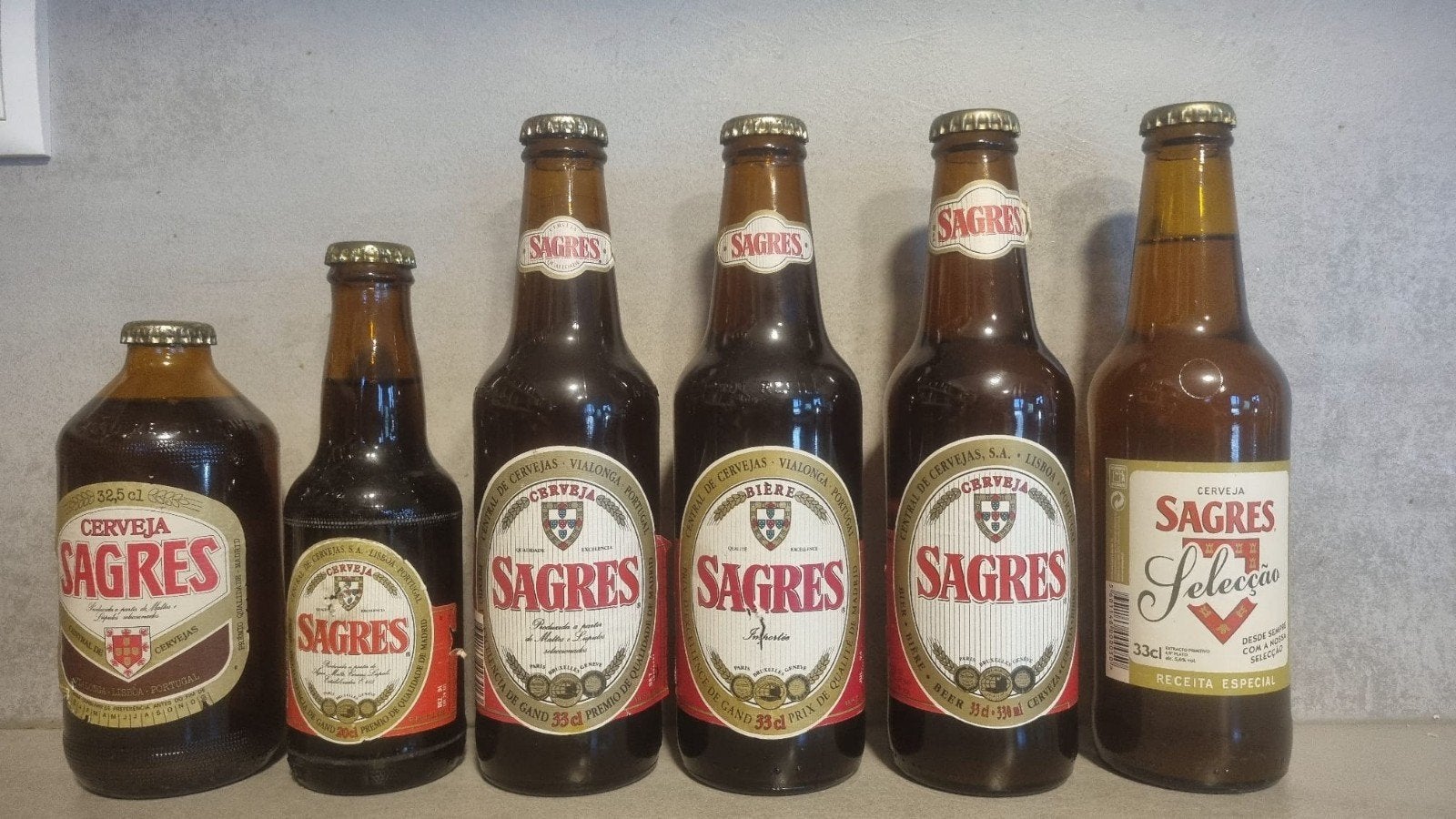 6x oude en vintage Sagres, Portugal (89/93/2x94/00/06), Ophalen of Verzenden, Zo goed als nieuw, Flesje(s), Overige merken