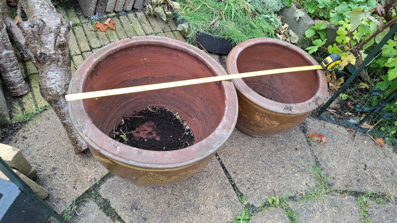 Chinese potten 2 stuks, Tuin en Terras, Ophalen of Verzenden, Rond, Steen, Minder dan 30 cm