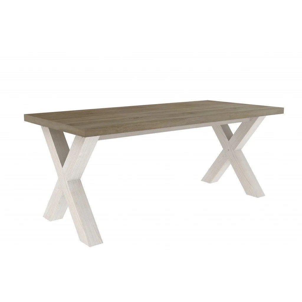 Yumali eettafel met X-poten - Hout en wit, Ophalen, Nieuw, 50 tot 100 cm, Modern Landelijk