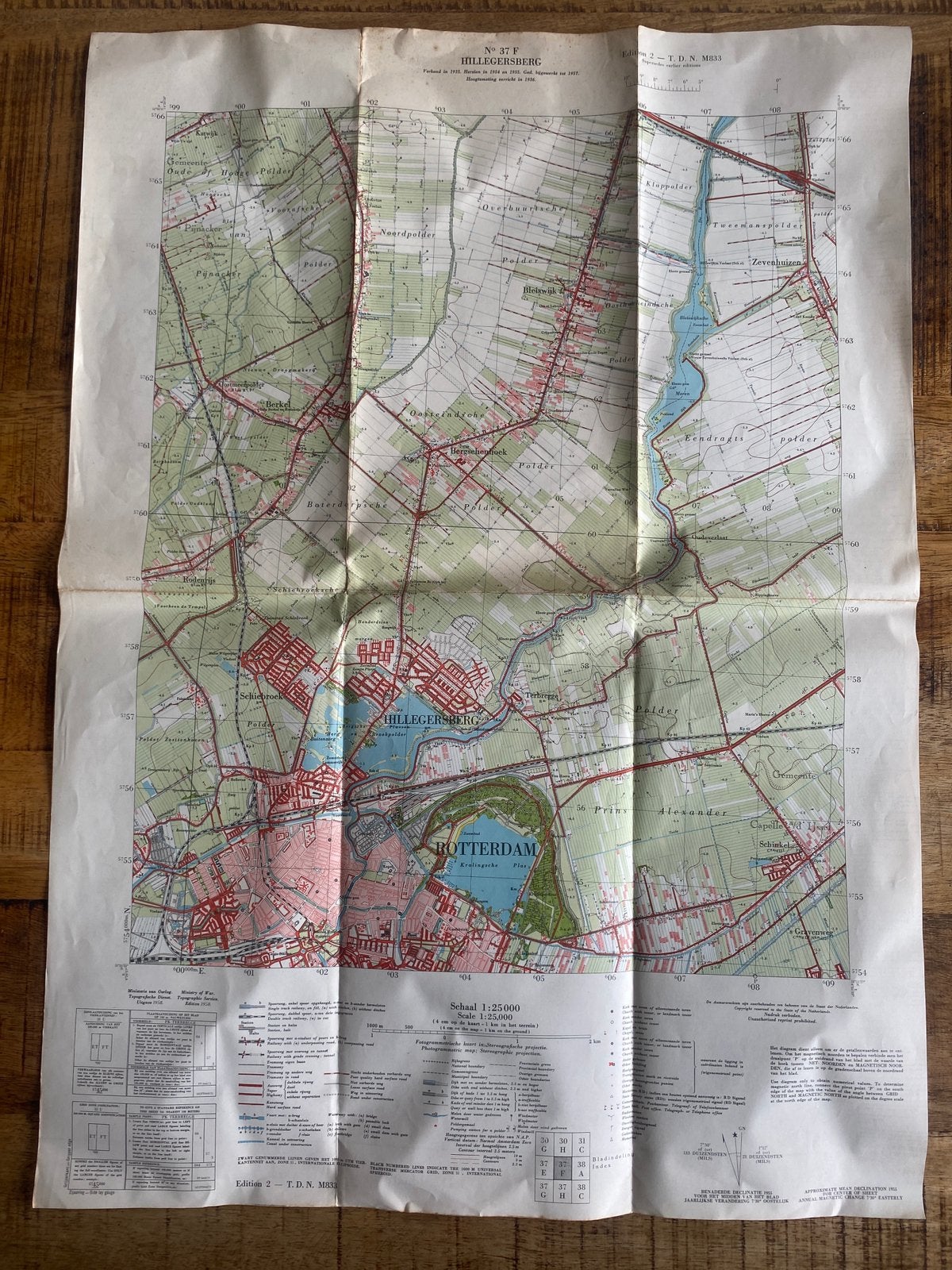 Oude kaart rotterdam hillegersberg 1958, Gelezen, Ophalen of Verzenden, Landkaart, 1800 tot 2000