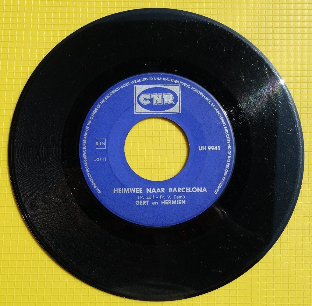 Gert en Hermien - Heimwee Naar Barcelona, Gebruikt, 7 inch, Ophalen of Verzenden, Beschermende buitenhoes