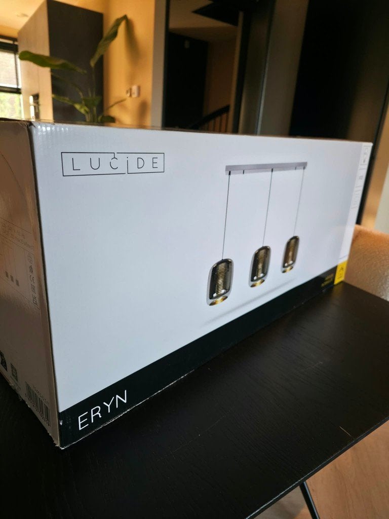 Nieuw in doos: Lucide Eryn 3-Lichts Hanglamp (Chroom / Glas)