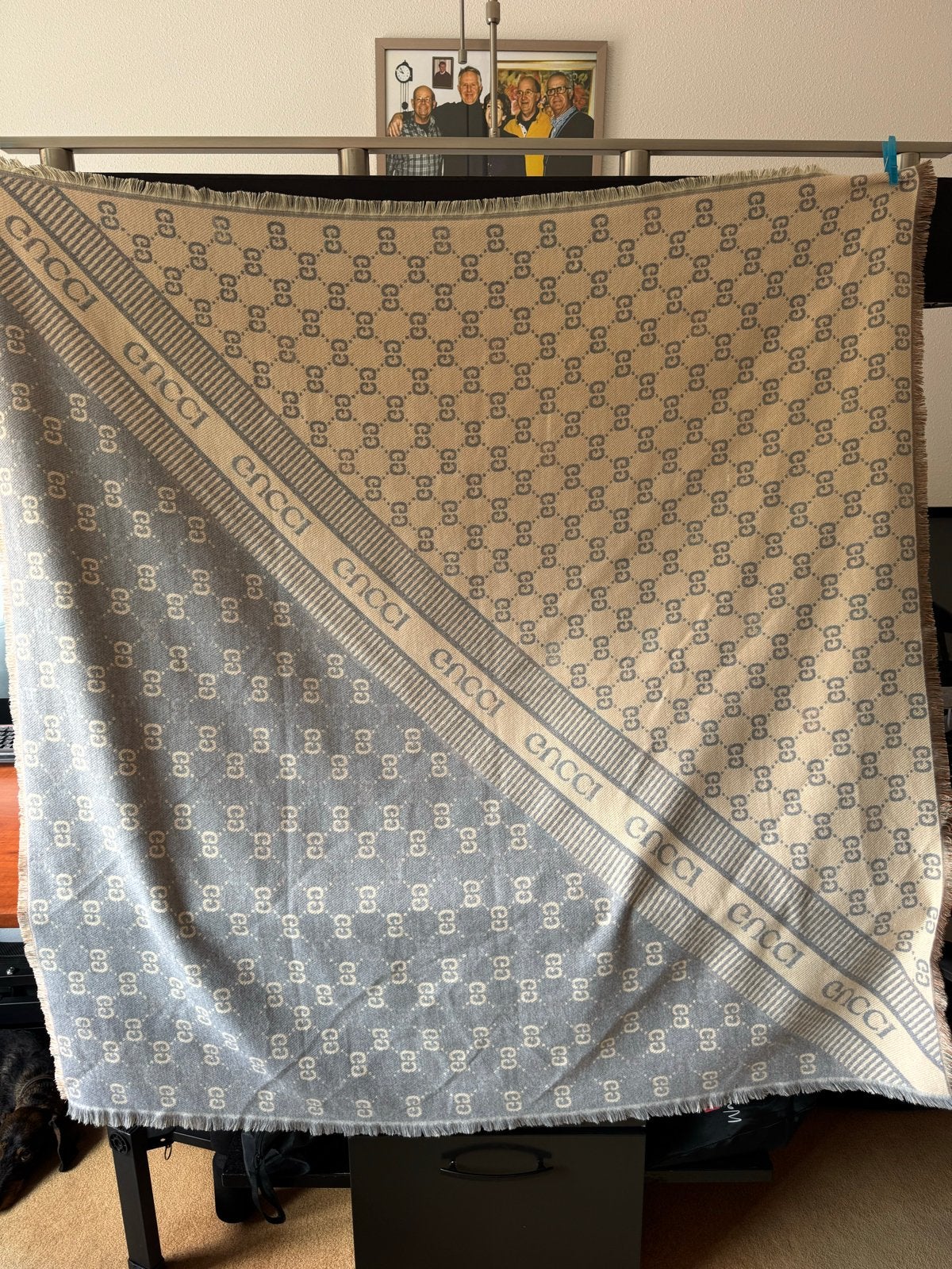 Gucci-stijl zachte sjaal - zalm/grijs, Kleding | Dames, Ophalen of Verzenden, Nieuw, Maat 46/48 (XL) of groter, Sjaal