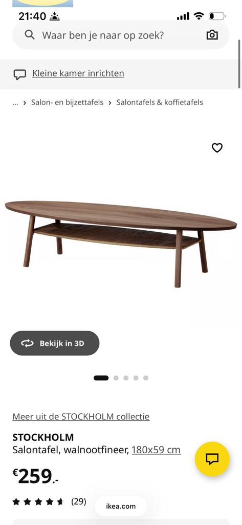 IKEA STOCKHOLM Salontafel Walnootfineer 180x59 cm, Huis en Inrichting, Tafels | Salontafels, Ophalen, 50 tot 100 cm, Zo goed als nieuw