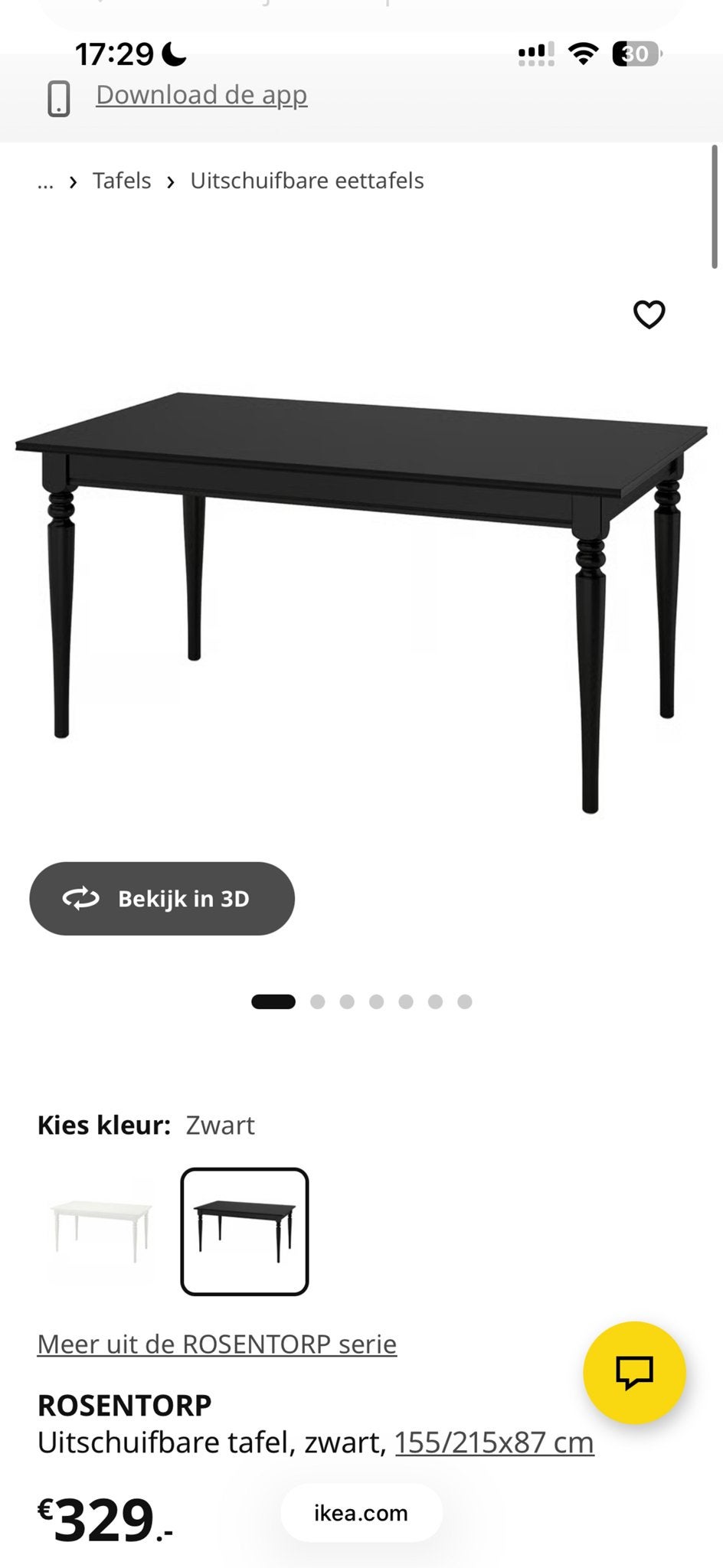 IKEA ROSENTORP Uitschuifbare eettafel, zwart, Gebruikt, 150 tot 200 cm, Vier personen, Rechthoekig