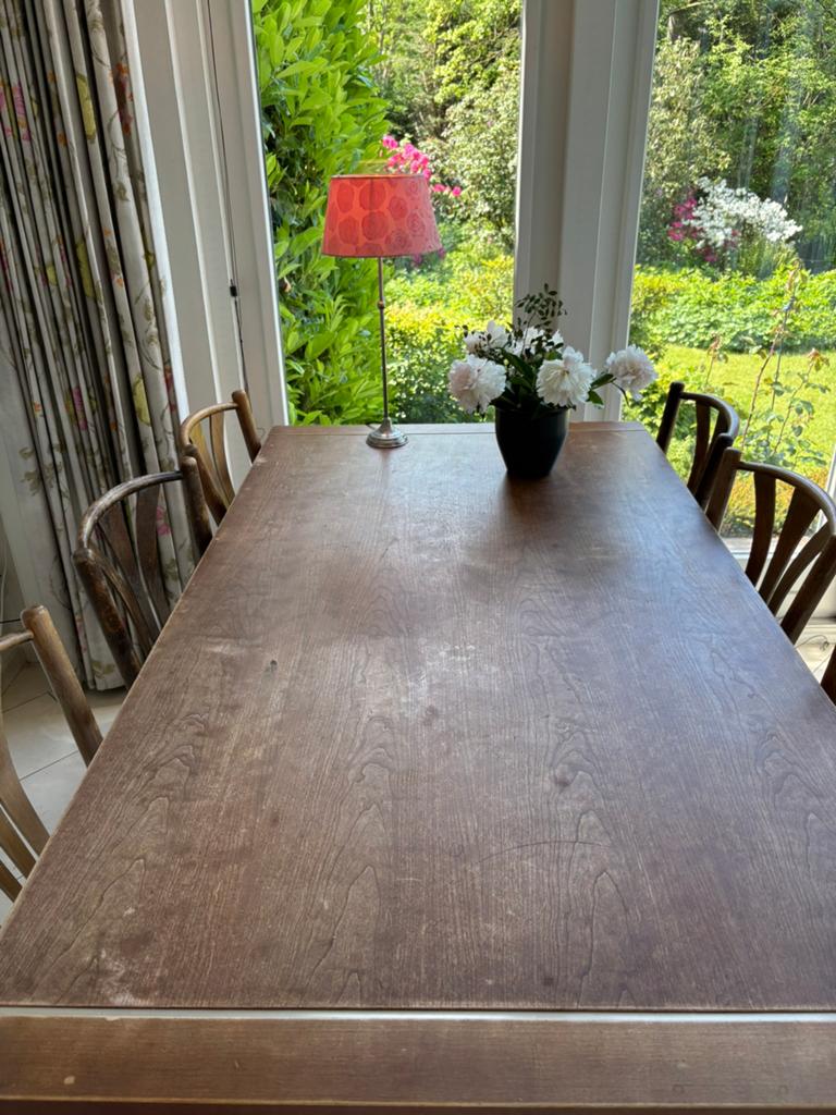 Eettafel 6 tot 10 personen uitschuifbaar, hout, Huis en Inrichting, Tafels | Eettafels, Ophalen, Gebruikt, 50 tot 100 cm, Vijf personen of meer