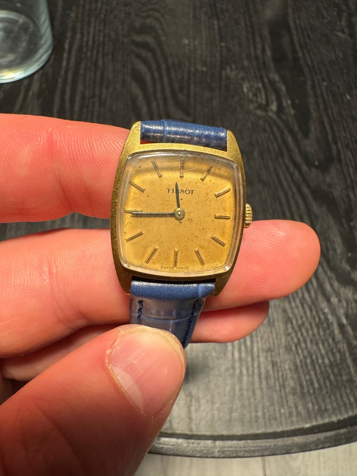 Tissot Goudkleurig Horloge Handopwinder met Blauwe Band, Met bandje, Tissot, Polshorloge, Goud