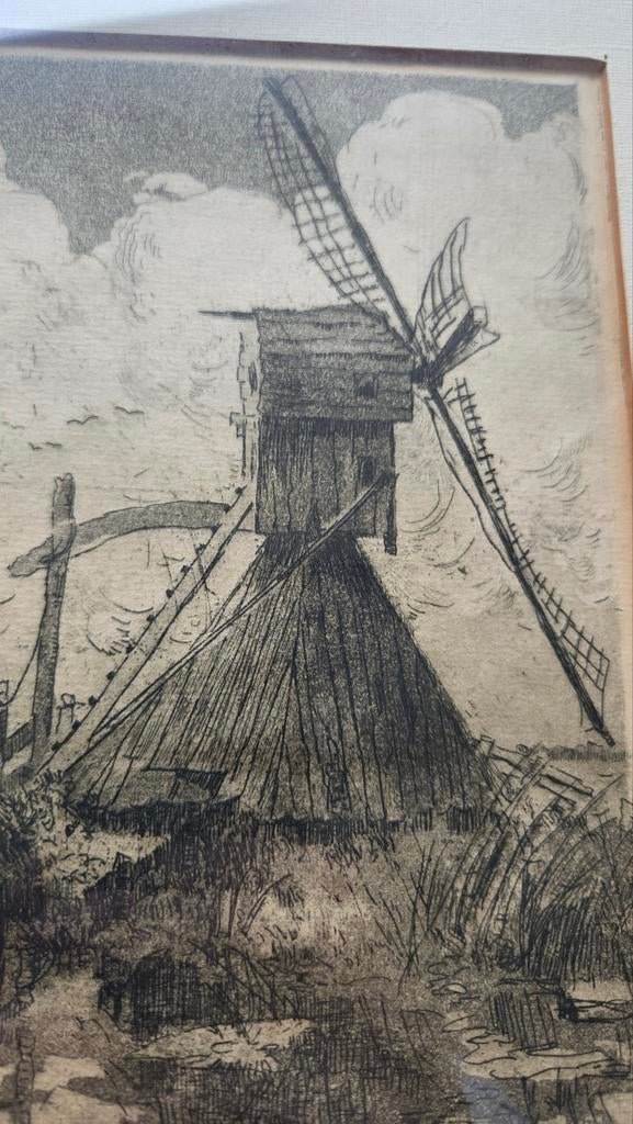 Albert Torie - ets molen landschap, Ophalen of Verzenden, Ets, 1900 - 1949
