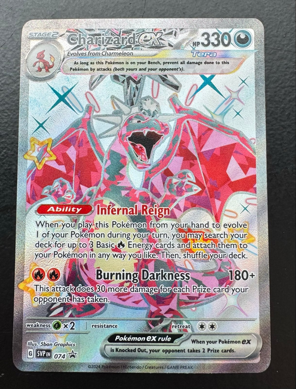 Charizard ex 074 - Pokémon kaart - Promo, Ophalen of Verzenden, Zo goed als nieuw, Losse kaart, Foil