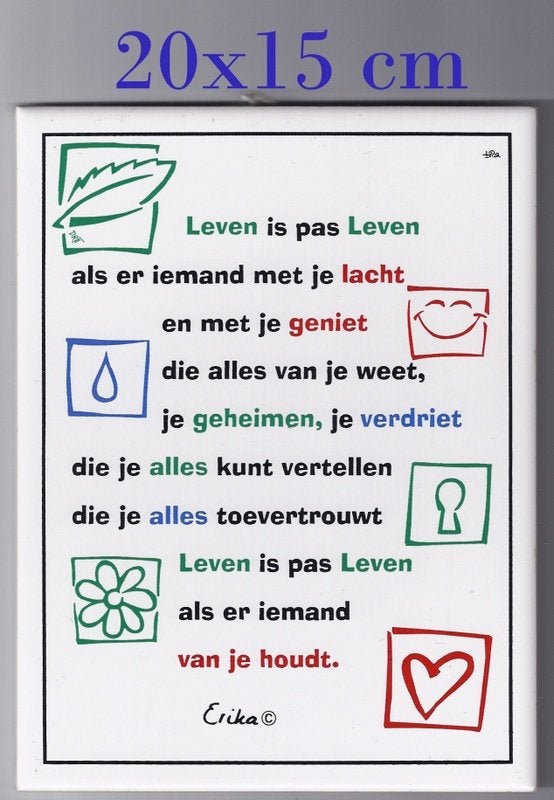 Te9 tegeltje leven is pas leven als er iemand met je lacht, Huis en Inrichting, Ophalen of Verzenden, Zo goed als nieuw