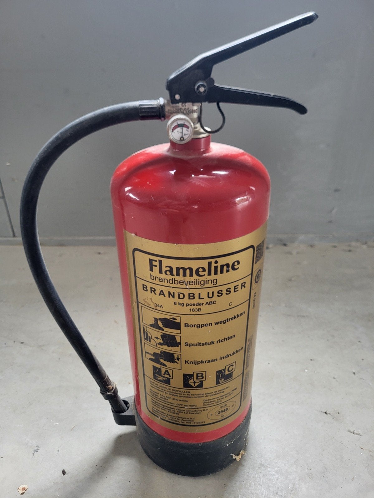 Flameline Brandblusser 6 kg poeder ABC, Huis en Inrichting, Brandblussers en Brandkasten, Ophalen, Gebruikt