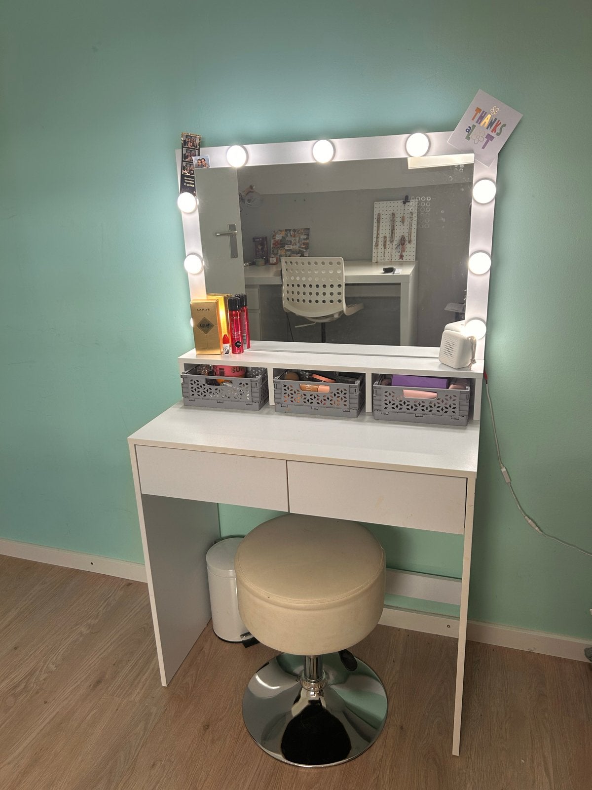 Make-up tafel met spiegel en verlichting - 2 stuks, Ophalen, 50 tot 100 cm, Zo goed als nieuw, 150 tot 200 cm