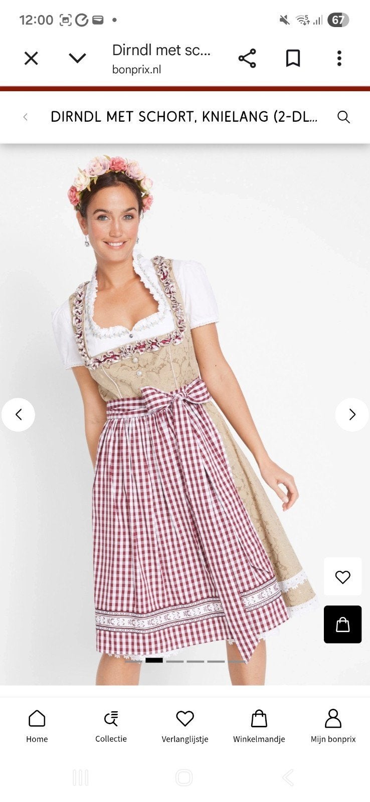 Dirndl jurk met schort en blouse, Maat 38/40 (M), Overige typen, Bonprix, Beige