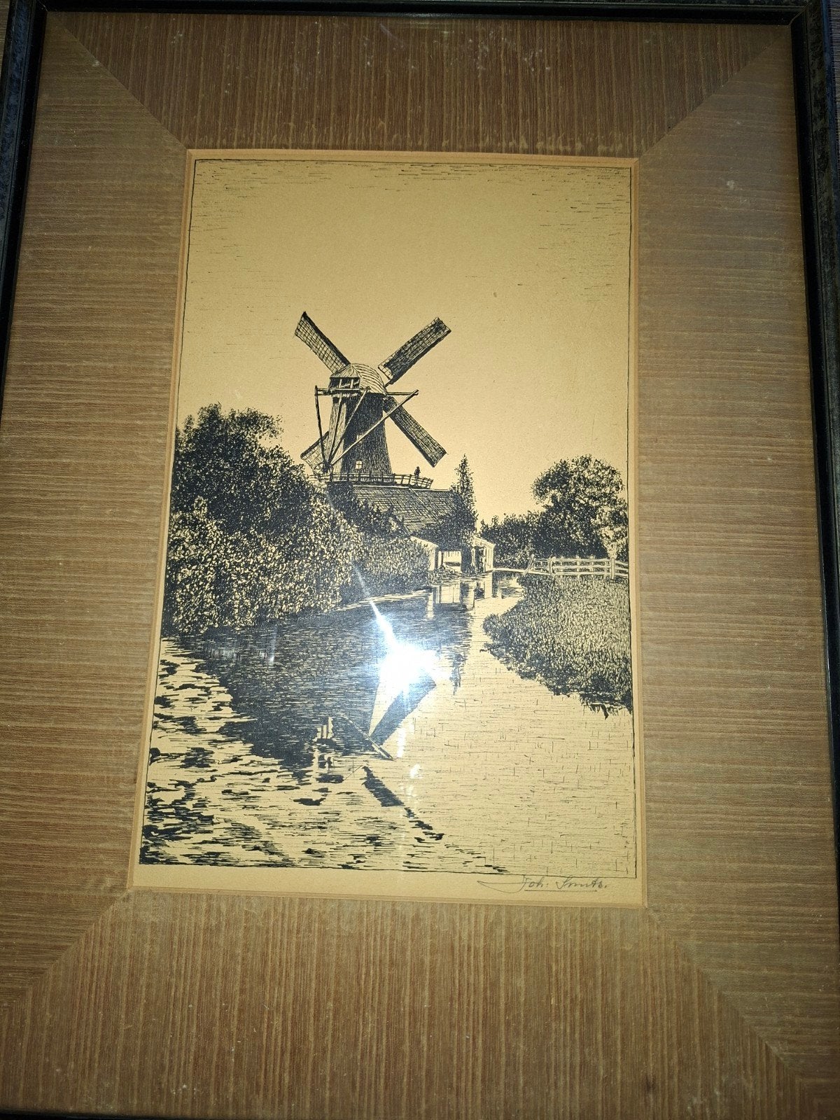 Gesigneerde ets van Marius Johannes Janssen - Molenlandschap, Antiek en Kunst, Kunst | Etsen en Gravures, Ophalen of Verzenden