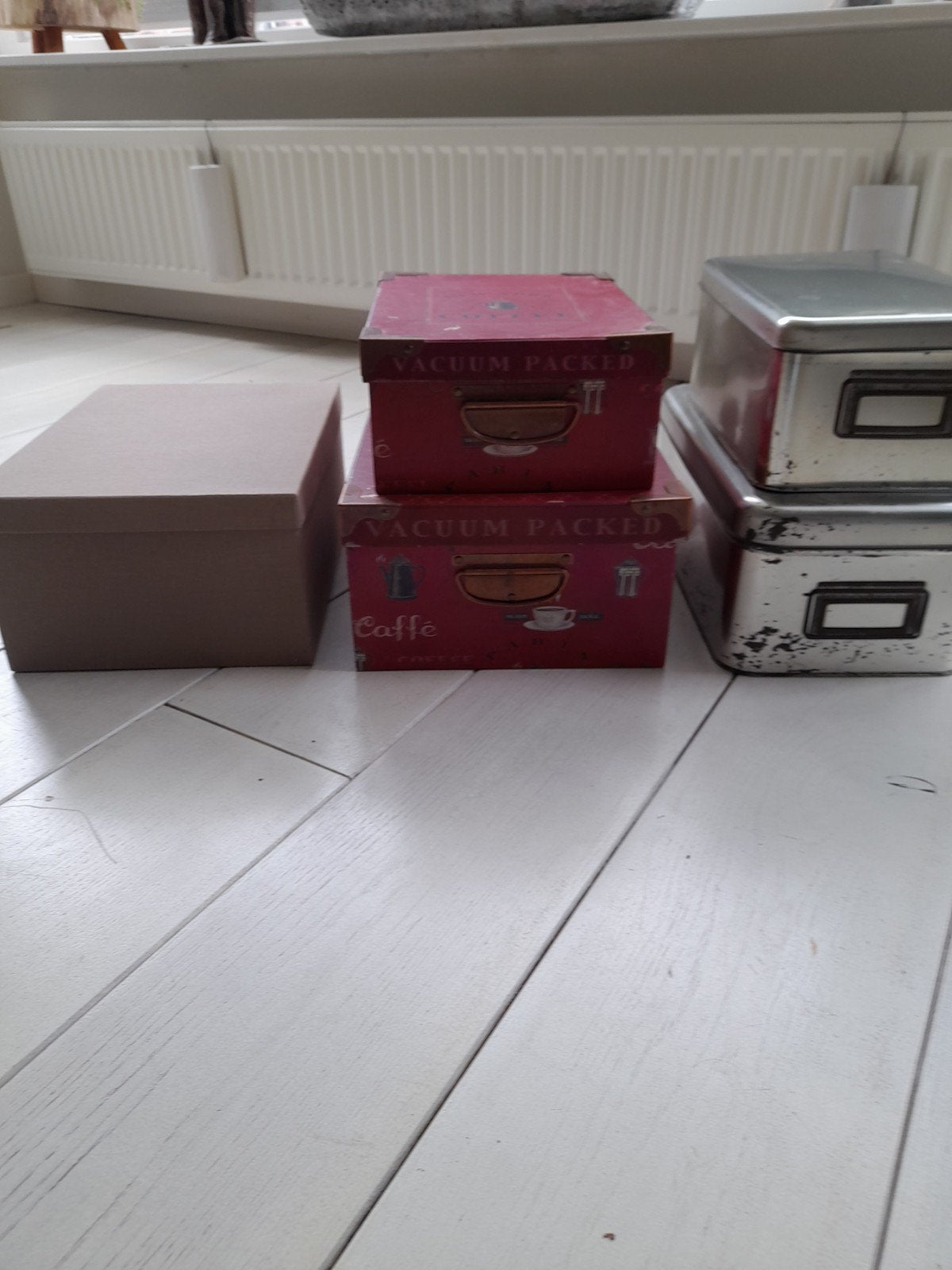 5 opbergdozen/blikken, Ophalen of Verzenden, Gebruikt