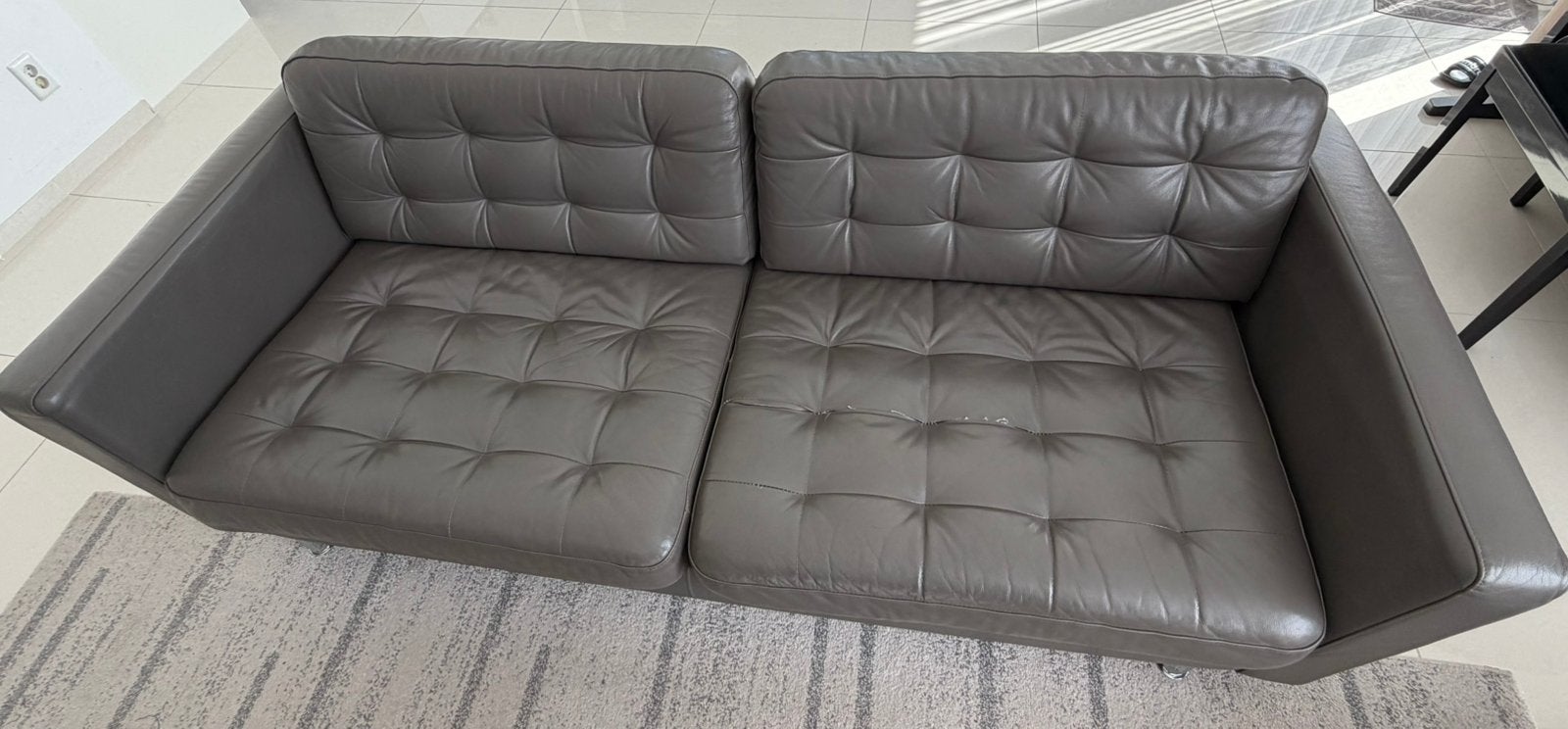 Bank 3 zits leer (naad los), Ophalen, Gebruikt, 200 tot 250 cm, Leer
