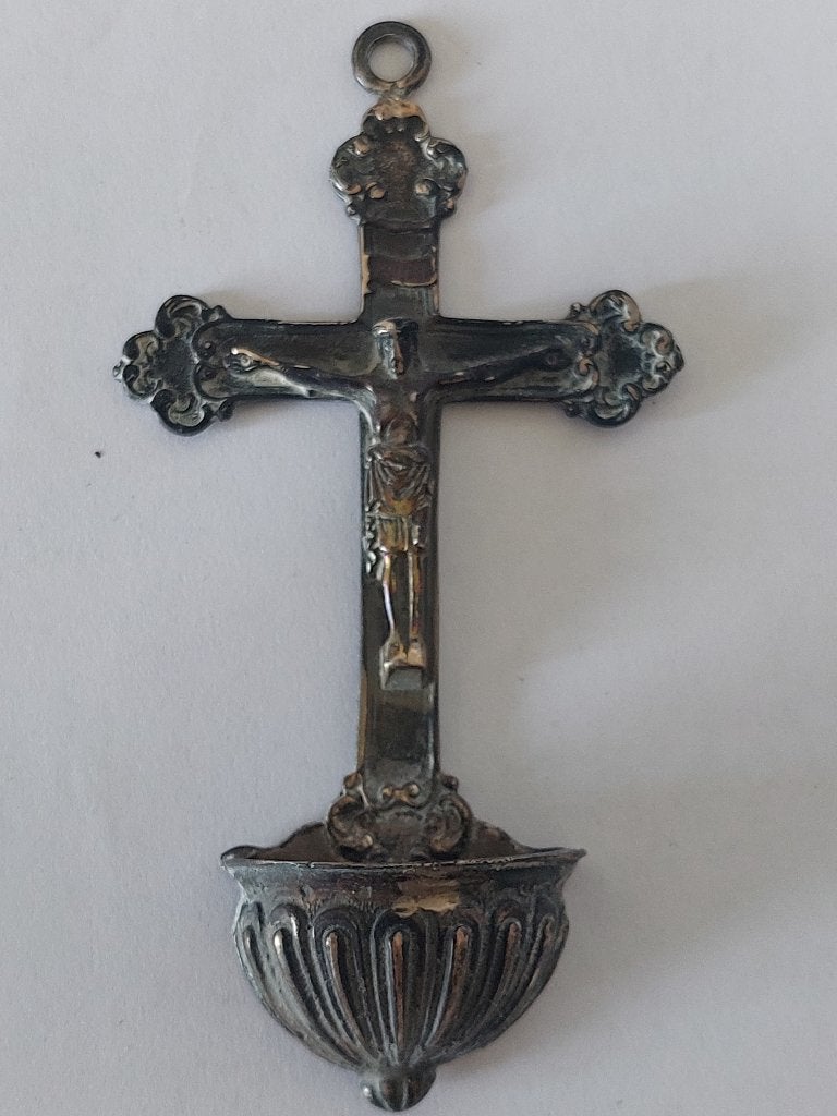 Vintage  wijwaterbakje van tin, Ophalen of Verzenden